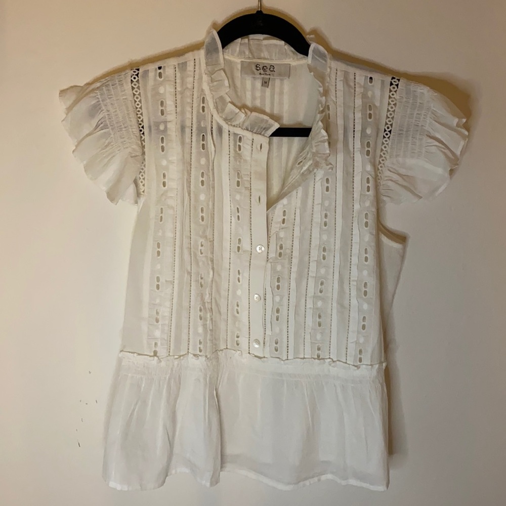 Sea NY Cotton Eyelet Flutter Sleeve Top